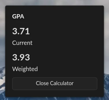 GPA calculator widget showing current and weighted GPA